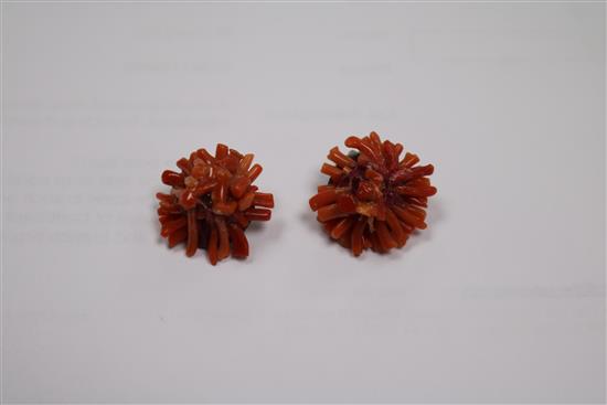 A mixed group of coral items including necklaces, brooch and earrings.
